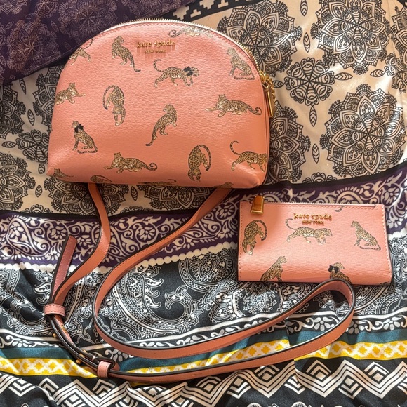 Kate Spade Morgan Leopard Double-Zip Dome Pink Crossbody & Wallet Set